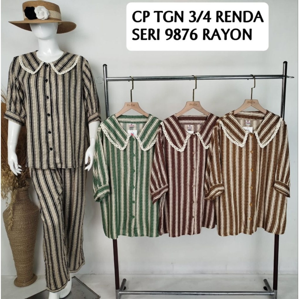 familia | Setelan PIYAMA CP 3/4 Sielie Premium Motif Kerah Renda Kancing Full | Baju Tidur Dewasa | 