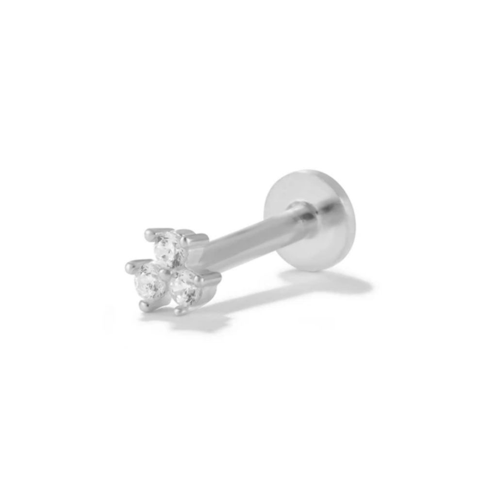 Anting Tusuk Telinga Tragus Daun Tiga Zircon"