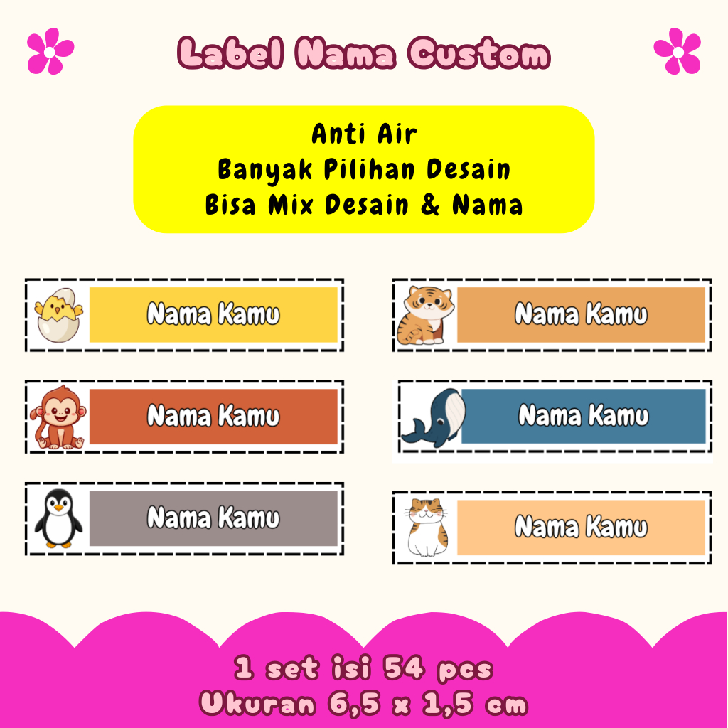 

Stiker Label Nama Waterproof Isi 54 pcs Ukuran 6,5x1,5 cm Stiker Glossy