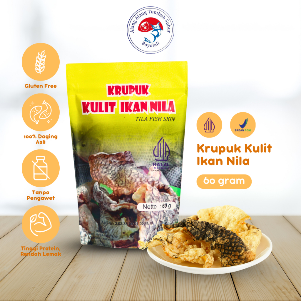 

Kerupuk Kulit Ikan Nila Rasa Origial Cemilan Crispy Homemade 72gr