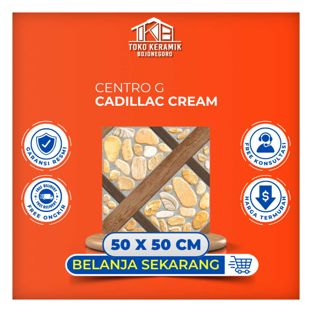 Keramik Lantai Matte Kasar Batu Alam 50x50 cm Centro G Series Cadillac Cream