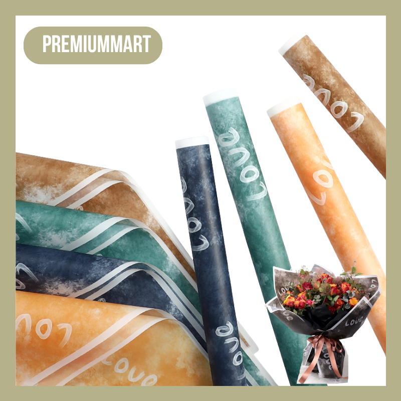 

20 LEMBAR Flower Wrapping Paper Motif Tulisan LOVE Abstrak Florist Cellophane Kertas Buket KB063