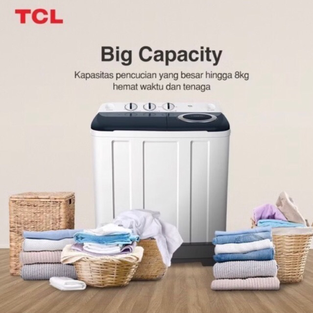 MESIN CUCI TCL 2 TABUNG TWT86-20S,  TWT106-20S