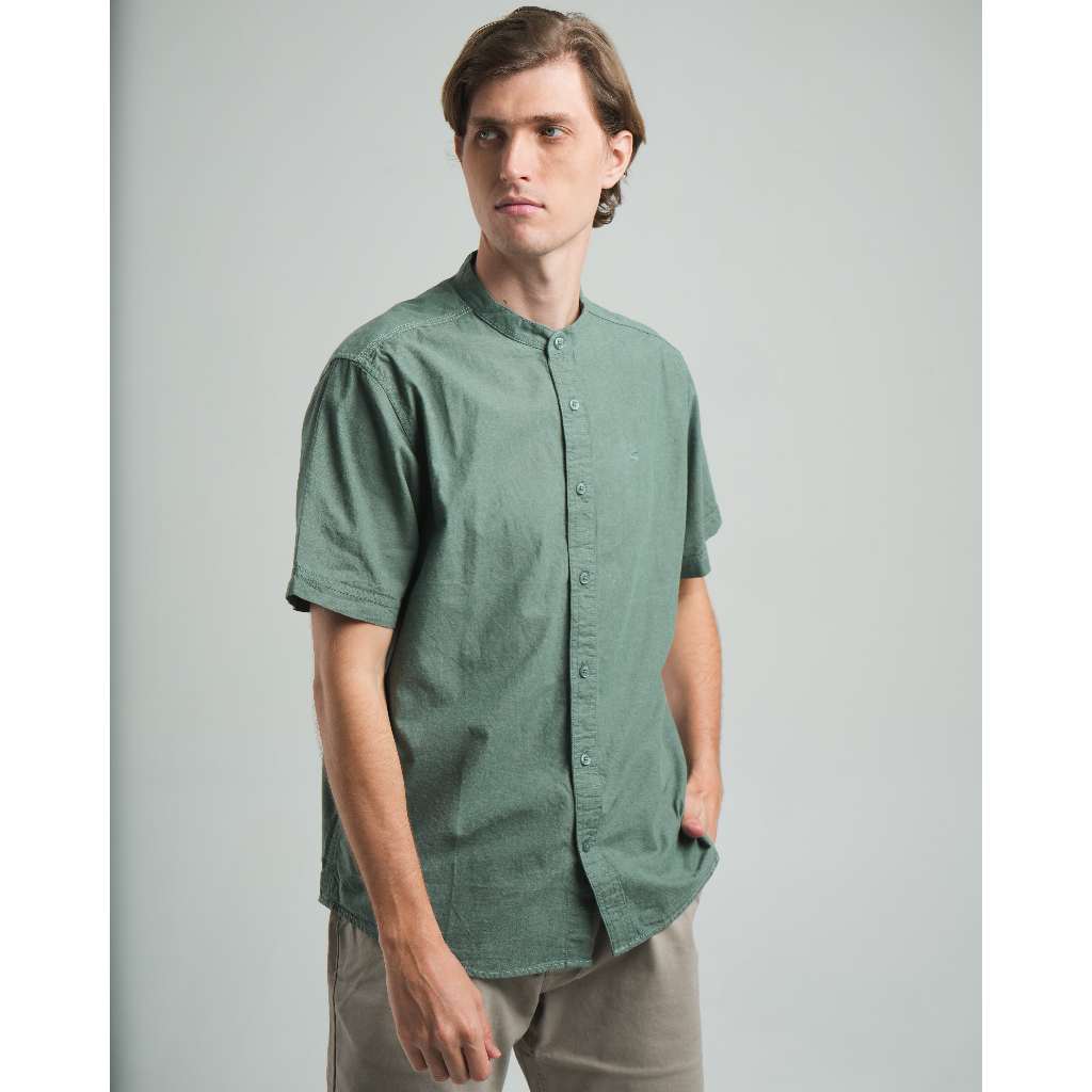 camel active Men's Henley Short Sleeve Oxford Shirt - Kemeja Koko