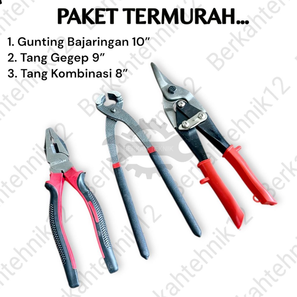 PAKET 3 PCS TANG GEGEP KAKATUA 9 INCH TANG KOMBINASI 8 INCH  GUNTING BAJA GUNTING HOLO 10 INCH