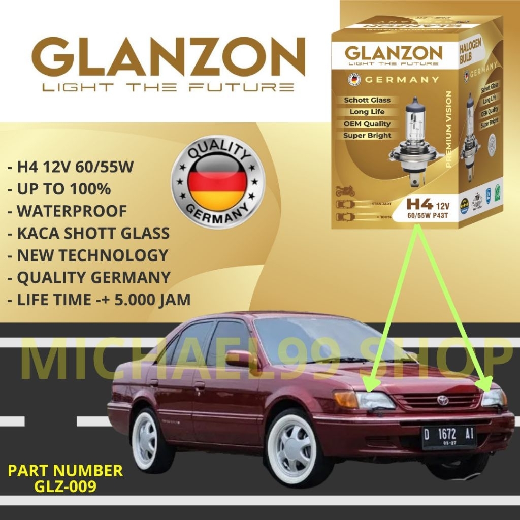 BOHLAM LAMPU HALOGEN MOBIL SOLUNA H4 12V GLANZON GERMANY ORIGINAL OEM - LAMPU HEADLAMP SOLUNA - GARA