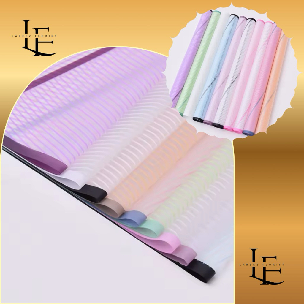 

[1 PACK/ 20 LEMBAR] Flower Wrapping Paper Transparant List Stripe Pattern Cellophane Waterproof Kertas Bungkus Pembungkus Bouquet Bunga Transparan Garis Anti Air