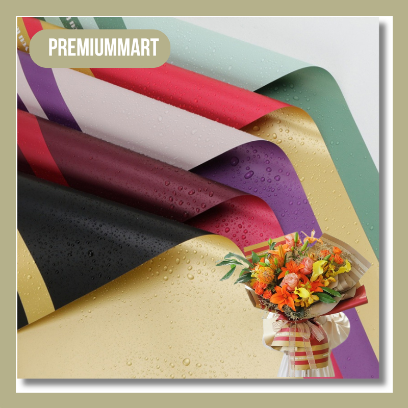 

20 LEMBAR Flower Wrapping Paper Gold Line Double Frame Cellophane Kertas Buket Hand Bouquet KB086