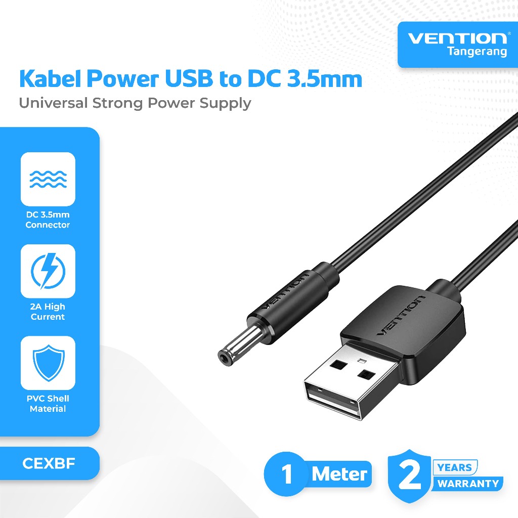 Vention Kabel Power USB to DC 3.5mm 5V 2A Universal Strong Power Supply 1 Meter Black - CEXBF