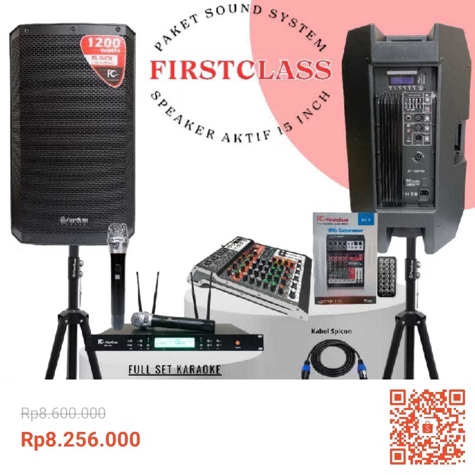 Paket Sound System Karaoke Firstclass | Paket Live Musik Firstclass Speaker Aktif 15 Inch Mixer Audi