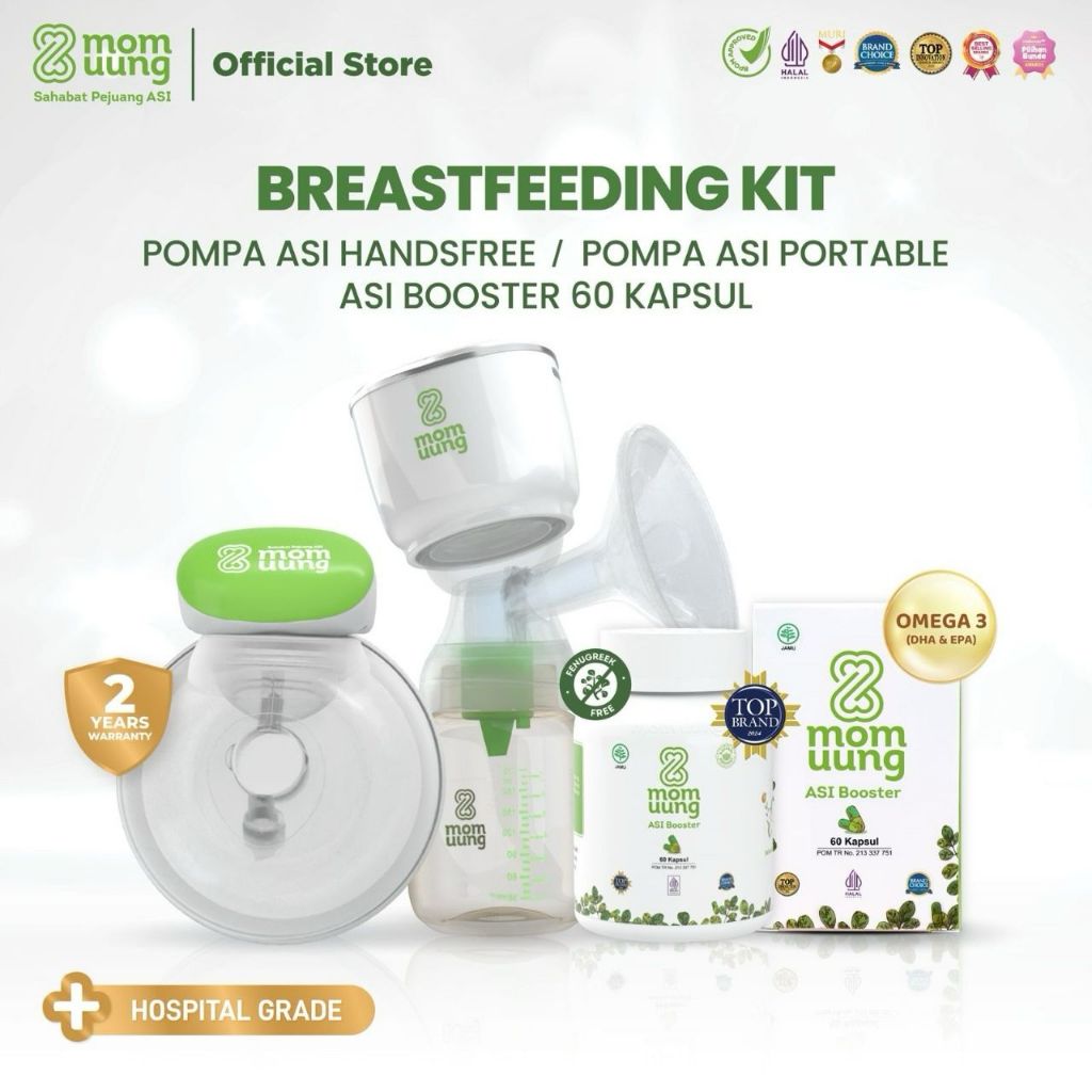Mom Uung Pumping Essential Bundle - Pompa ASI & Asi Booster 60 Kapsul - Hospital Grade - Garansi 2 T