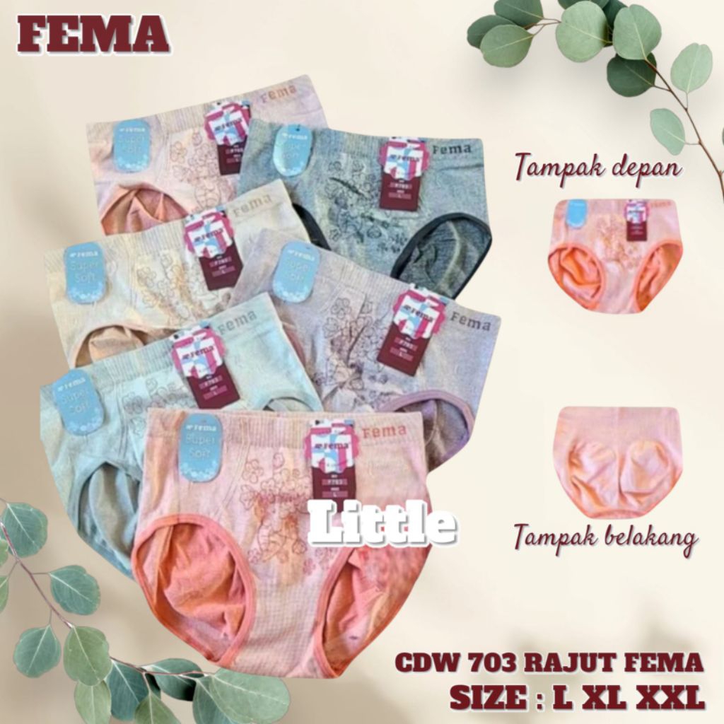 3PCS CD FEMA Semi korset rajut/ penahan perut CD wanita FEMA  703 Super Soft