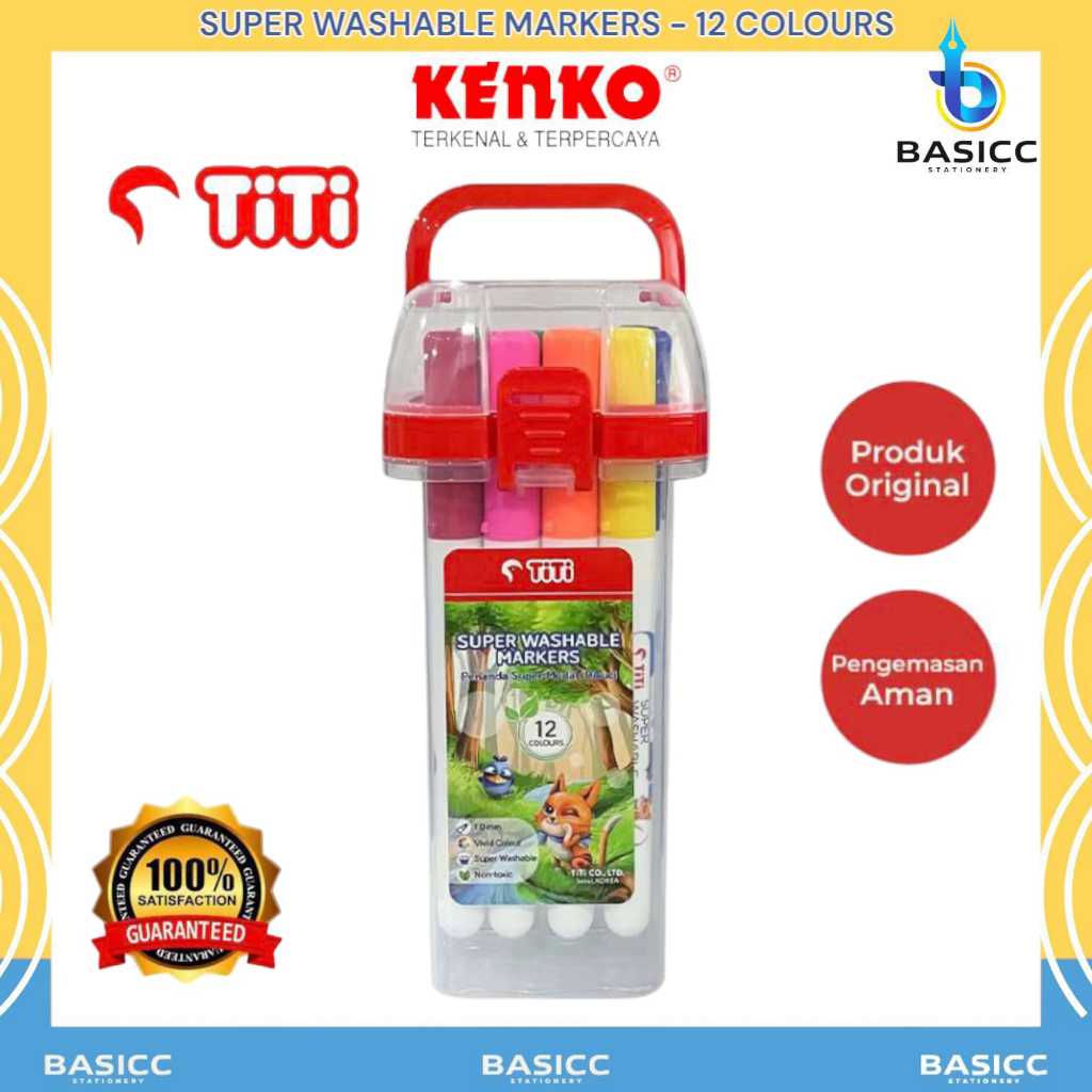 

Titi Super Washable Markers Spidol 12 Color Mudah Dicuci TI-SWM 12 | @ 1Set=12 Warna