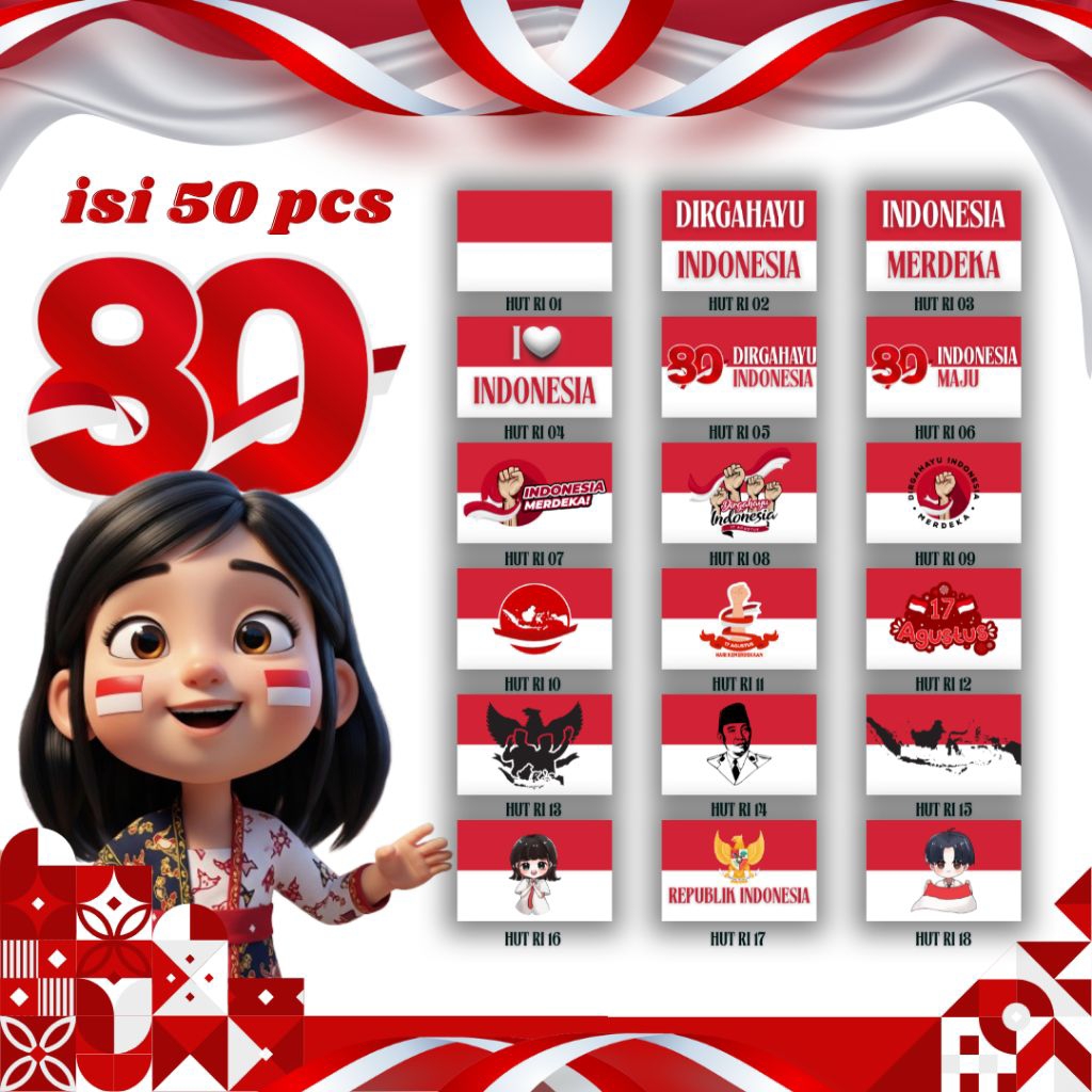 

Stiker Bendera Pipi 50 Pcs Agustusan Stiker Bendera Merah Putih HUT RI Ke 80 17 Agustus Stiker Tempel Pipi Bendera Indonesia Lucu Aesthetic Glossy