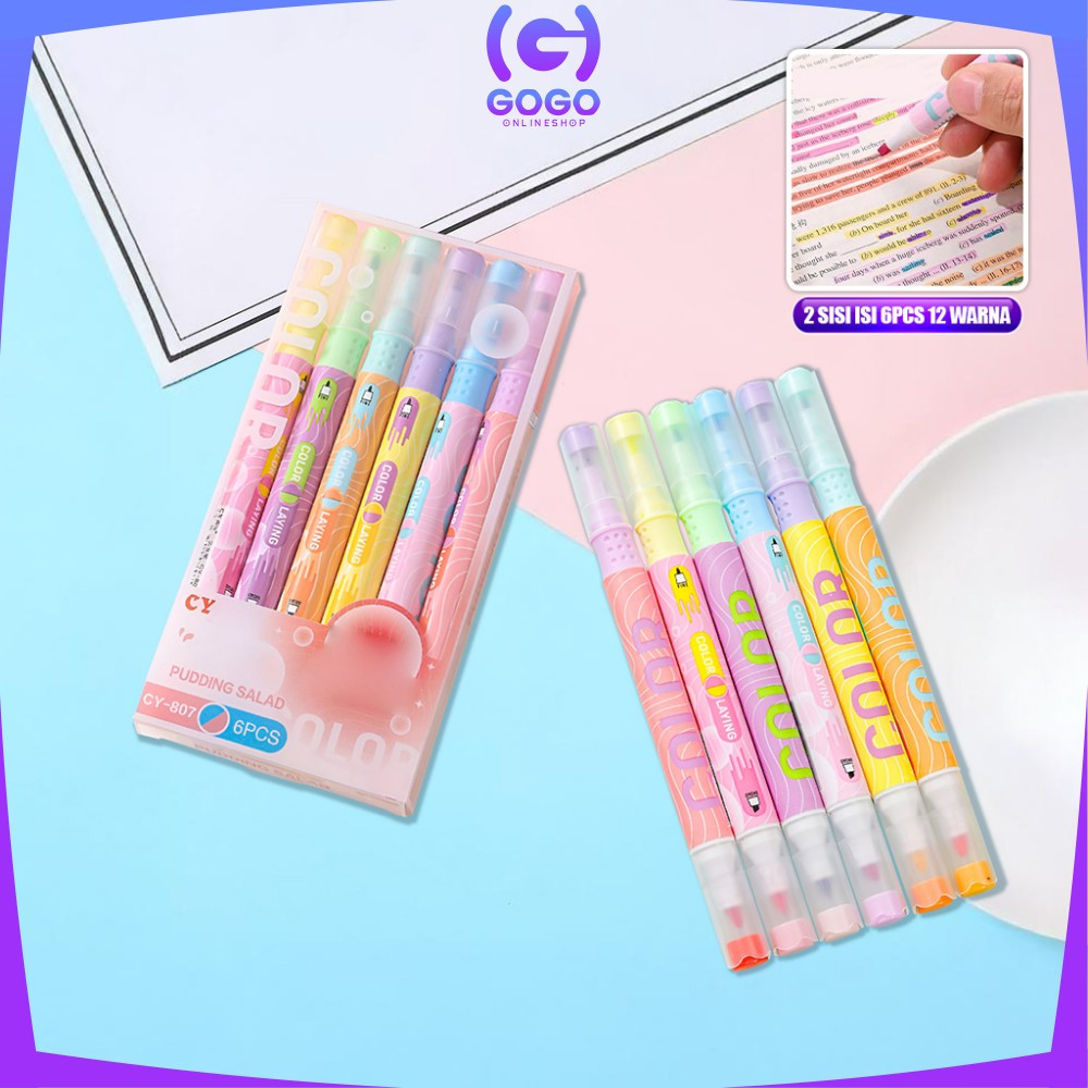

EC GOGO-A114 Highlighter Pastel 2 Sisi Isi 6pcs 12 Warna / Spidol Penanda Teks Set Alat Tulis Sekolah / Spidol Pen Marker Ujung 2 Tip Serbaguna