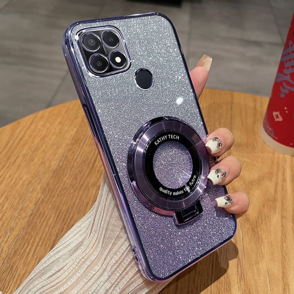 Casing Oppo A15 / A15S Soft Case Ring Standing Gliter Mangsafe Terbaru