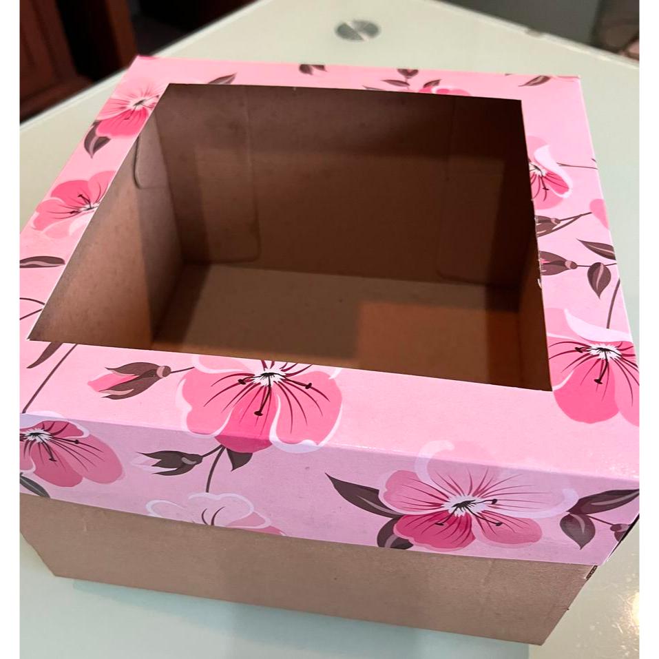 Dus kue pink flower mika box dessert kue ukuran 25