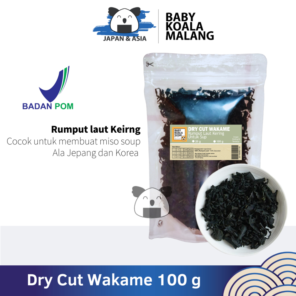 

DRY WAKAME Rumput Laut Kering 100 g │ Dried Cut Wakame Import for Miso Sup Ramen Udon –BKM