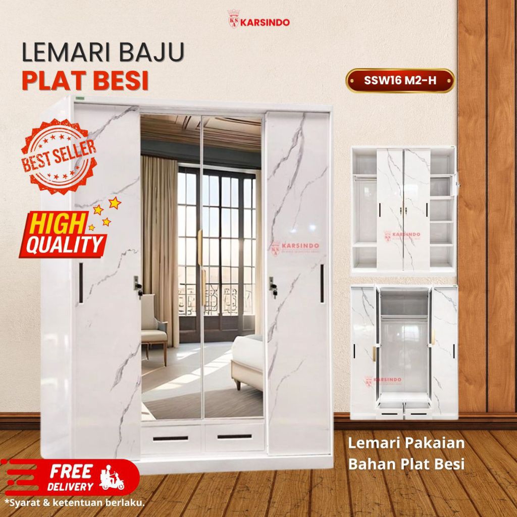 [KARSINDO] Lemari Pakaian Besi 4 Pintu | Lemari Baju Uk Jumbo/SSW16-M2