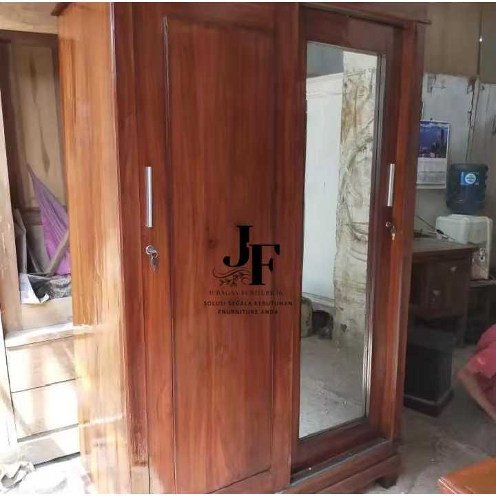 Lemari pakaian pintu 2 sleding kayu jati