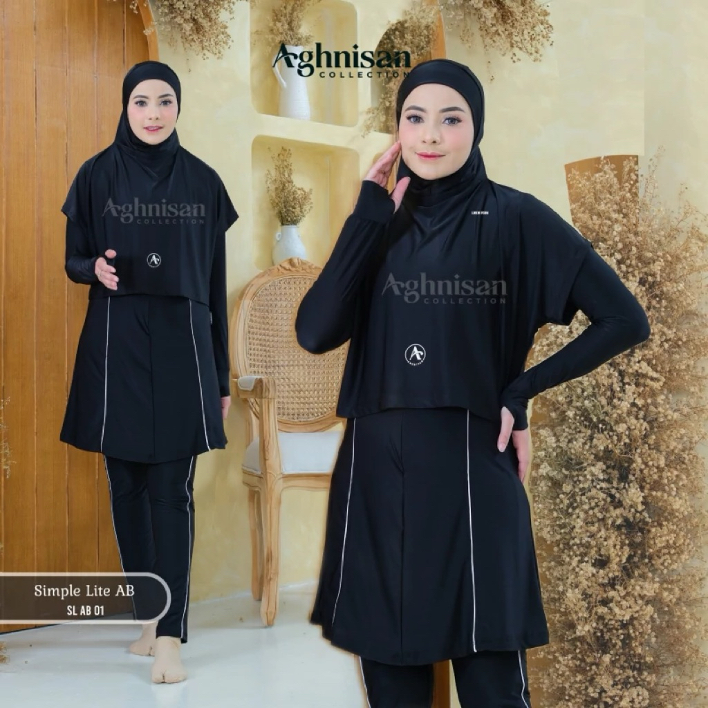 Renang Dewasa Muslimah Simple Lite AB I Baju Renang Muslimah Polos Hitam by Butik Salisa