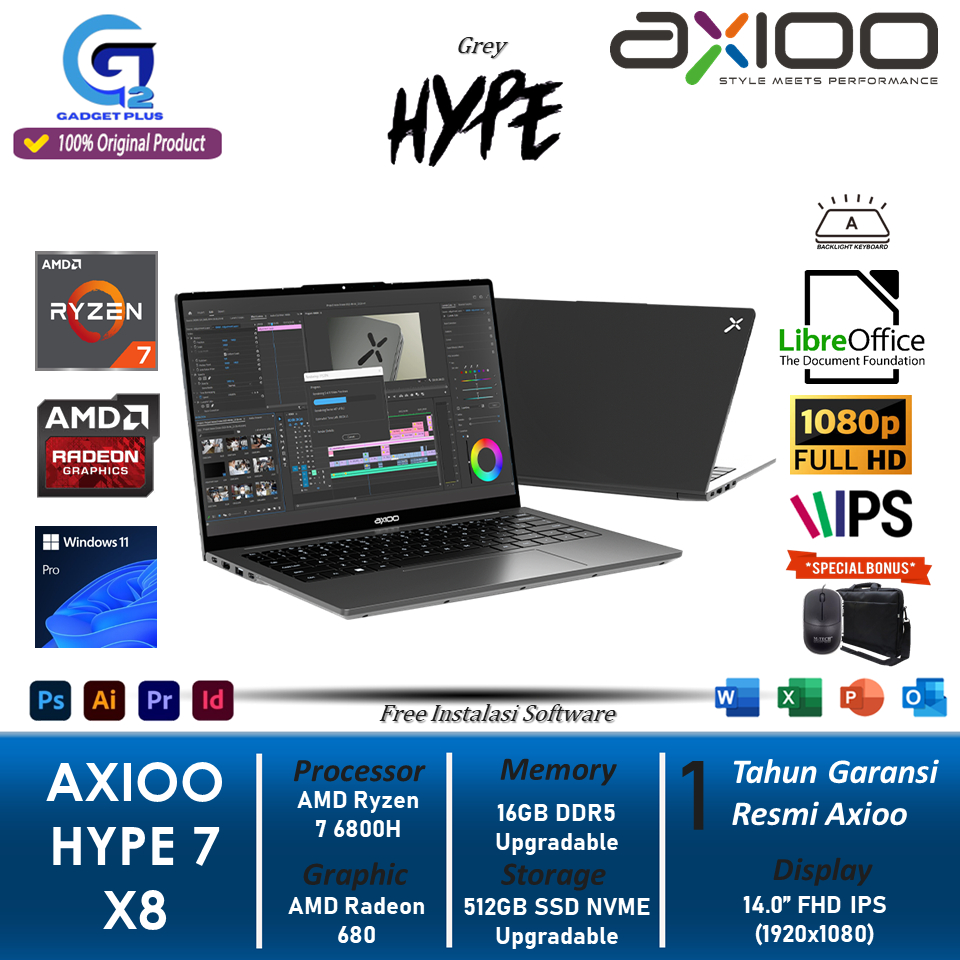 LAPTOP AXIOO HYPE 7 X8 AMD Ryzen 7 6800H 32GB DDR5 1TB SSD 14 FHD IPS Backlit Windows11