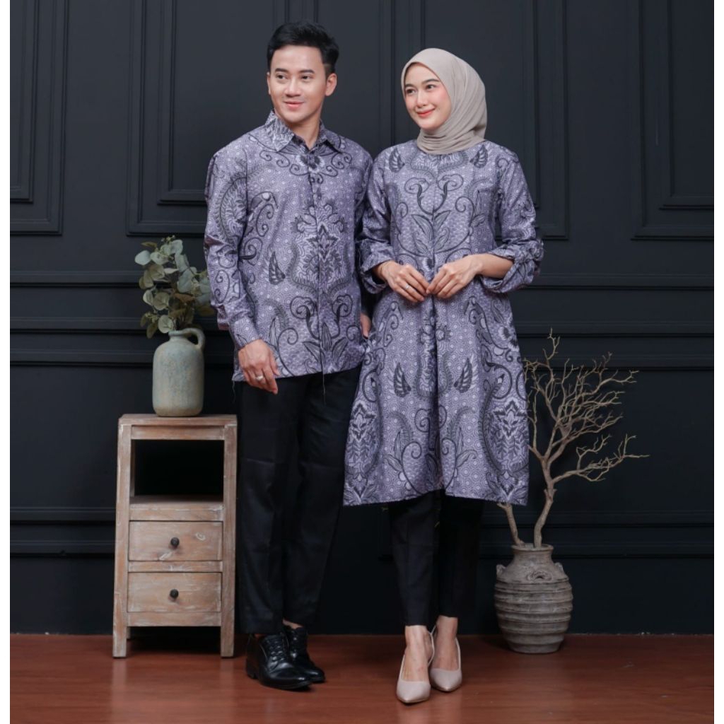 Batik Pria dan Wanita, Batik Lengan Panjang dan Tunik, Warna Taro/Mouve/Ungu Muda, Motif Terbaru, Ba