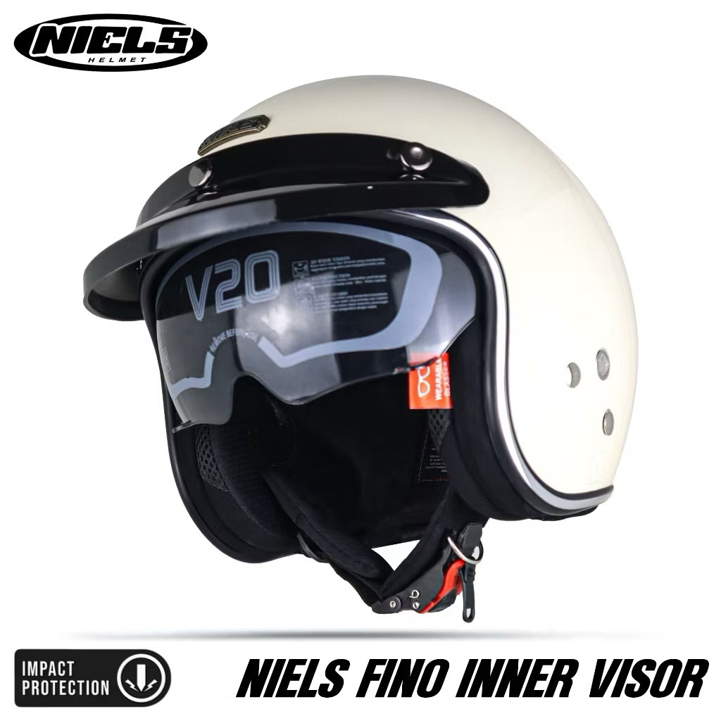 BEST DEALS HELM NIELS FINO RETRO BOGO DOUBLE VISOR SNI ORIGINAL