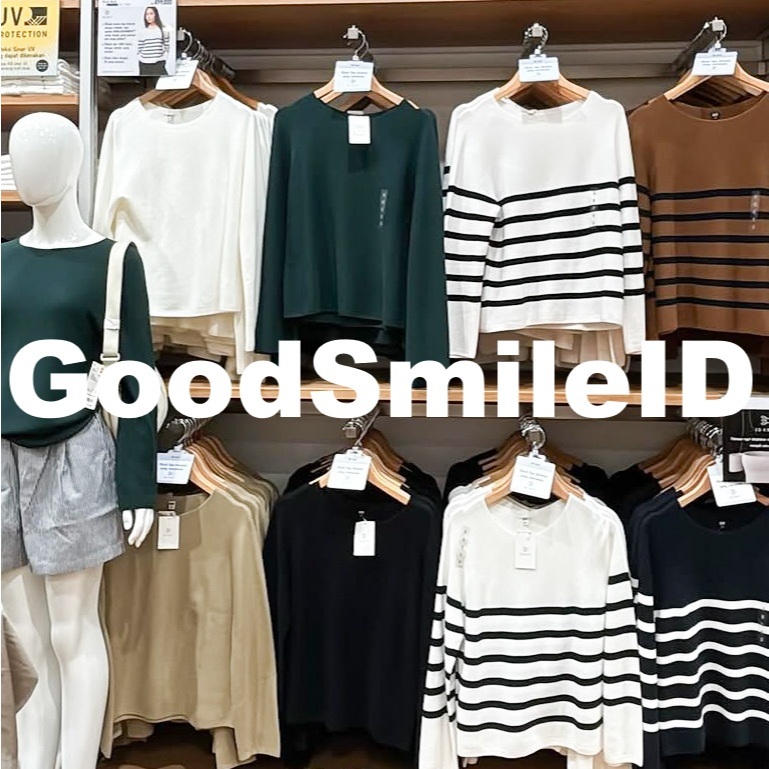 SALE Women Sweater Rajut 3D Knit Katun Garis Kerah Bulat Lengan Panjang Knitwear Outer Wanita Cewek 