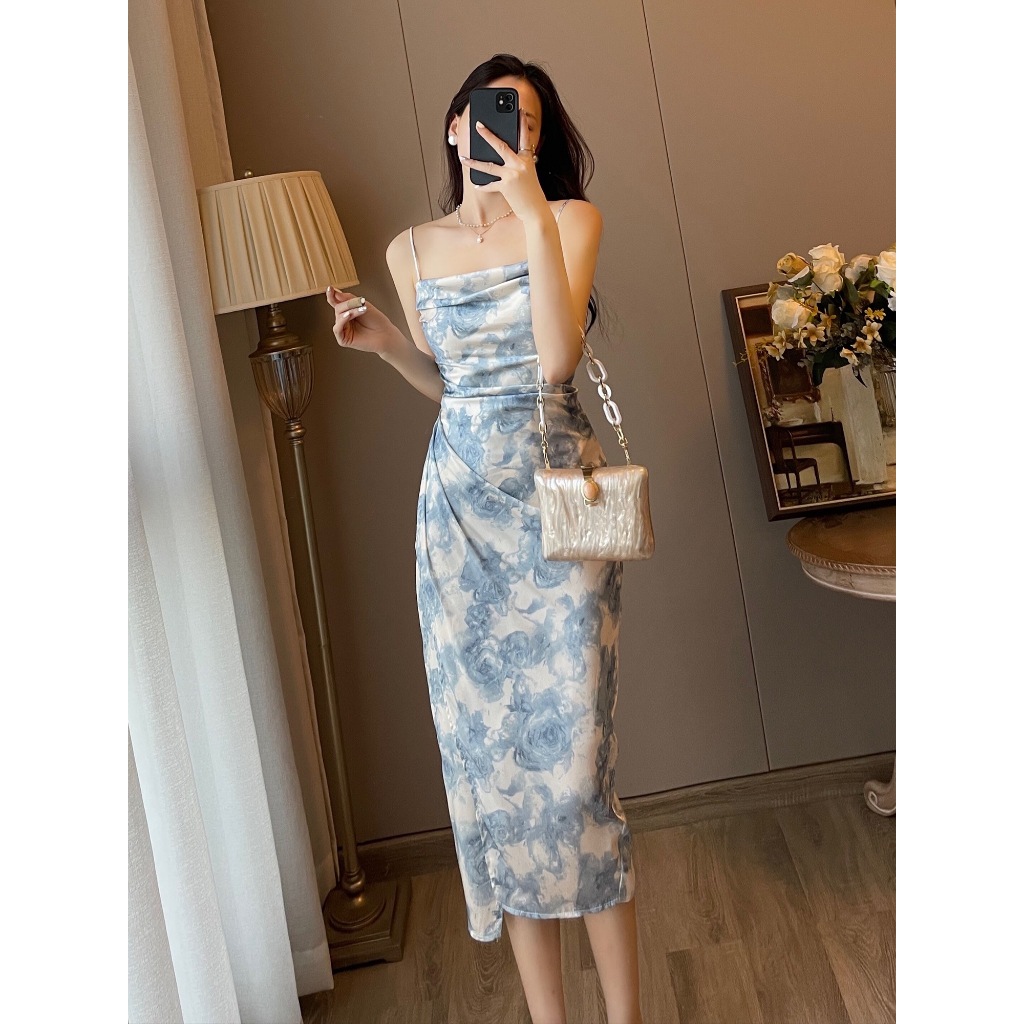 NEW Dress Biru Muda Korean Style Long Sexy Wanita Dress Elegant Press Body Mewah Pesta Dress Big