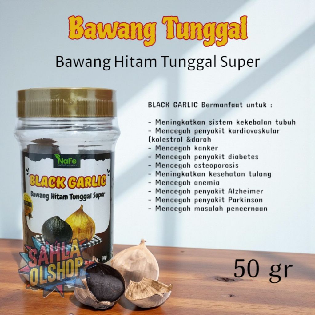 

NaFe Black Garlic PREMIUM Tunggal Super Bawang Hitam Bawang Lanang Solo Black Garlic 50gr