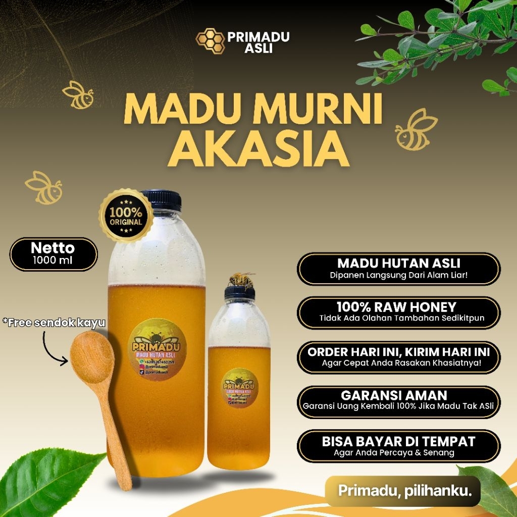

Primadu - Madu hutan bunga akasia original 100% tanpa campuran apapun Size 1000ml (1kg)