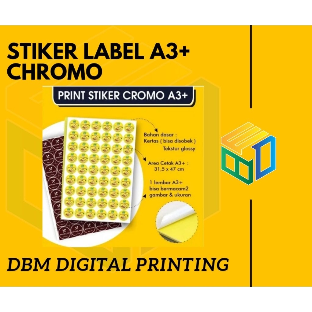 

Stiker Label Chromo A3+ – Kertas Stiker Glossy untuk Label Kemasan, Botol, Souvenir | Cetak Sendiri | DBM Digital Printing Medan