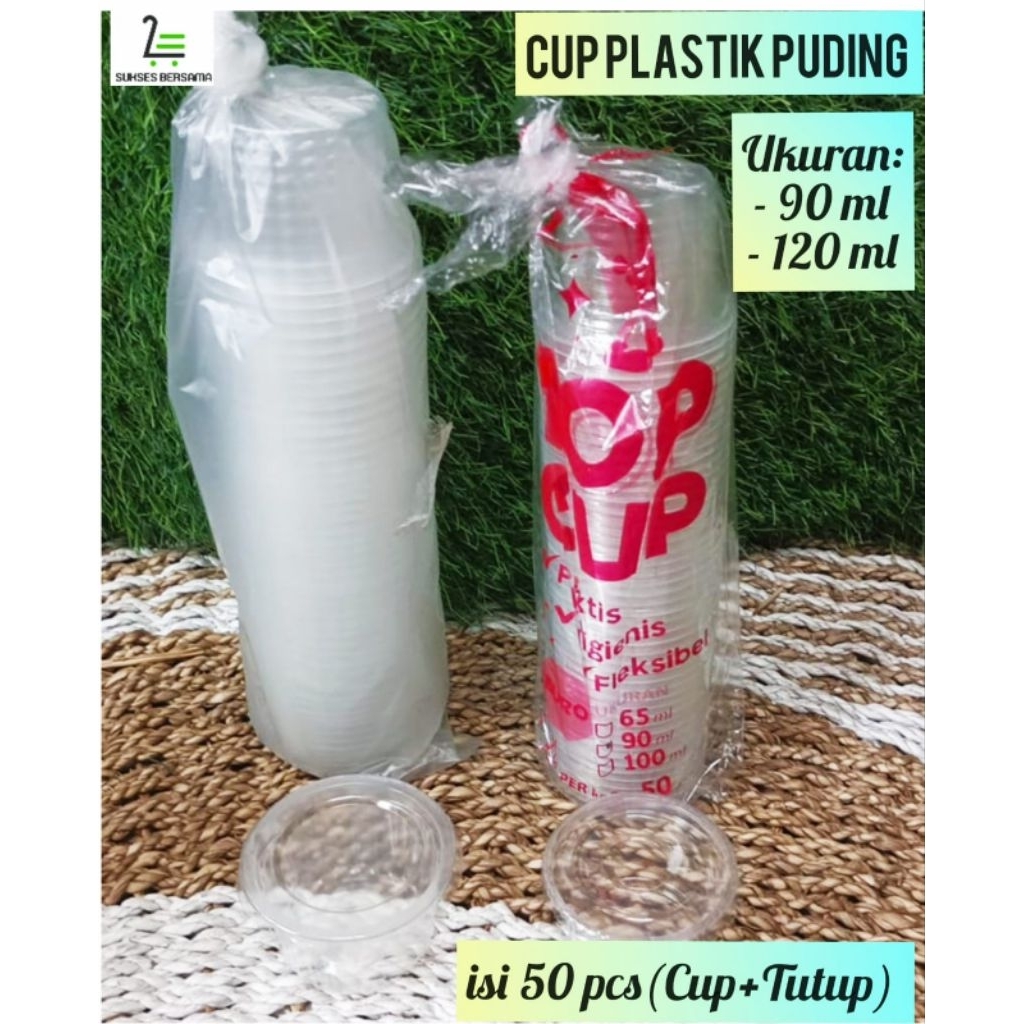 (50 pcs+Tutup)Cup Plastik Puding 90ml ,120ml/Gelas Cup Agar-Agar/Cup Jelly