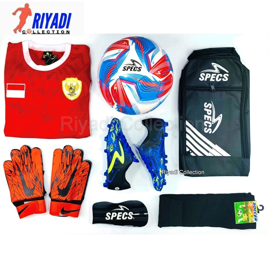 HOT Sepatu Bola Anak Specs Plus Paket Komplit 7 (Sepatu, Kaos kaki, Deker, Tas, Jersey, Bola)Usia