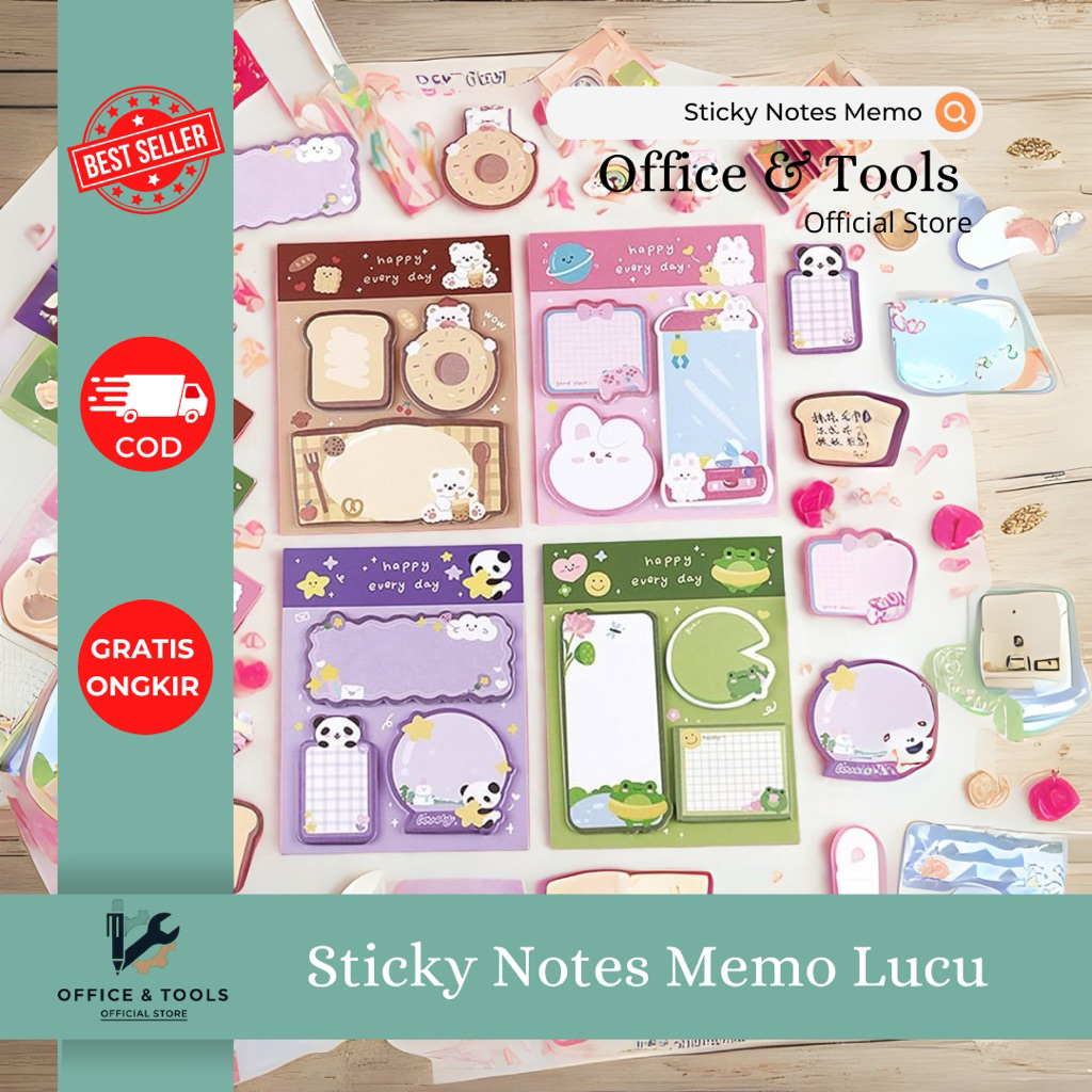 

Sticky Notes Memo Lucu Aesthetic Set Karakter Sticky Note Gemas Tempel 3 IN 1 Office & Tools