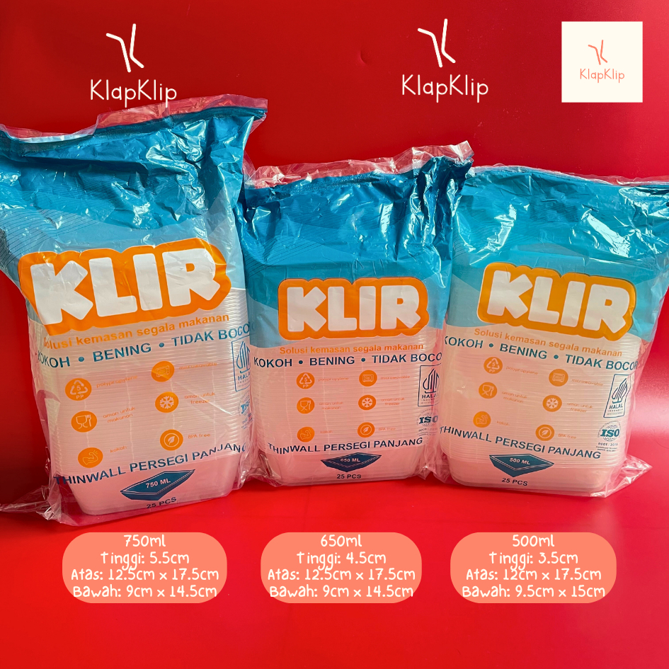 1 pack = 25set Thinwall RECTANGLE KLIR 200ml 250ml 300ml 500ml 650ml 750ml Biru Thinwall Kotak 500ml
