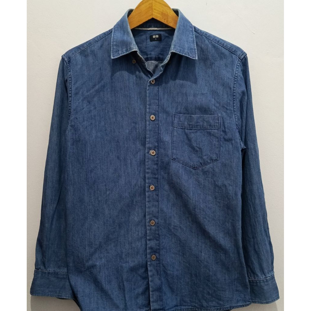 kemeja uniqlo second, kemeja uniqlo denim, uniqlo second