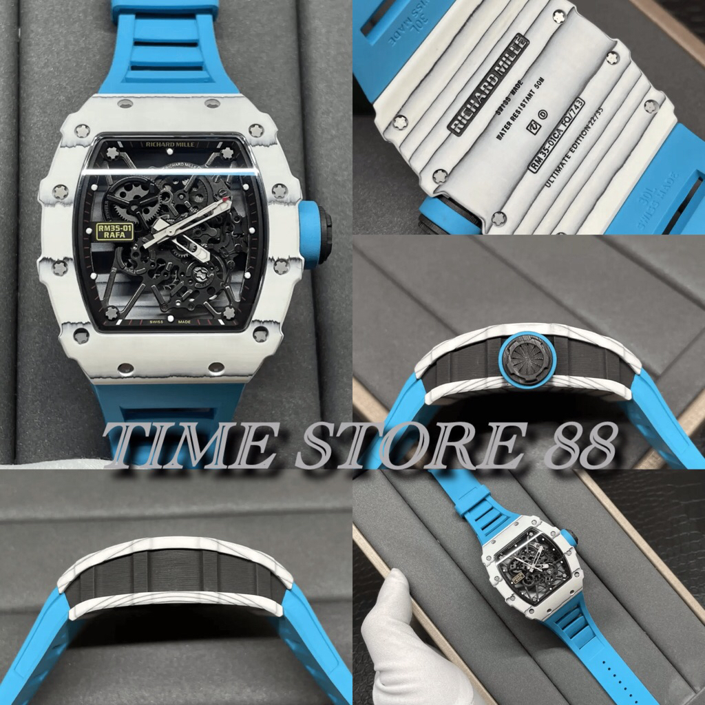 SONIC Factory RichardMille White Carbon Skeleton Dial Blue Rubber Band RM35-01
