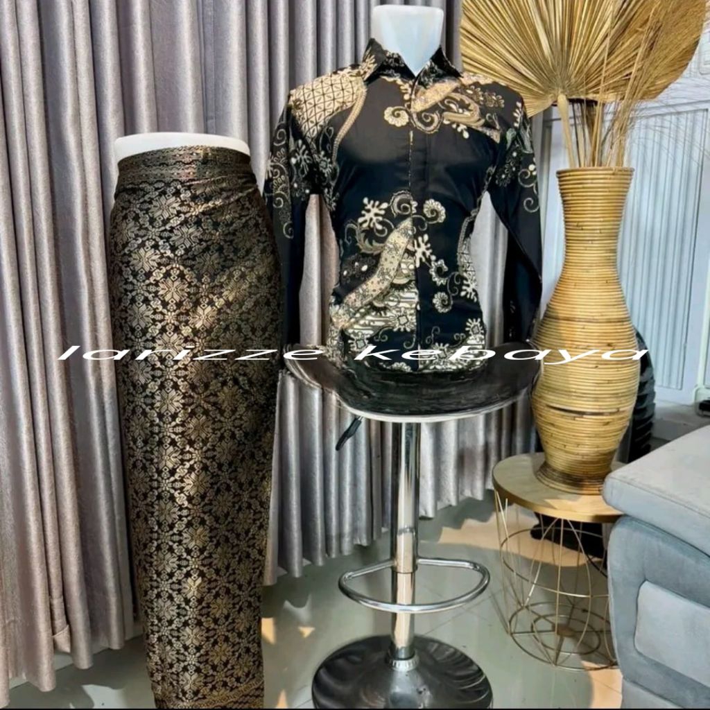 KEMEJA BATIK PRIA  COUPLE ROK LILIT SONGKET / SET BATIK PRIA DAN ROK LILIT-larizze kebaya