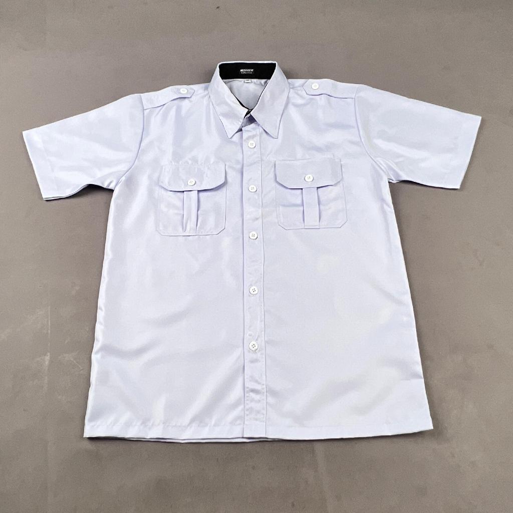 Seragam PDH Putih Pria Lengan Panjang / Baju PDH Pria Kerah Hitam dan Putih Pakaian Kerja