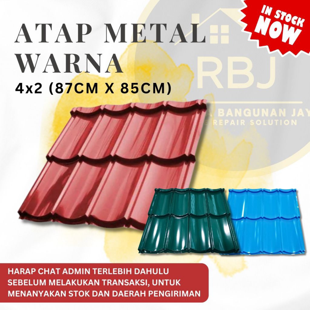 ATAP/ SENG/ GENTENG METAL WARNA 0,30mm 4x2 WARNA MERAH BIRU DAN HIJAU