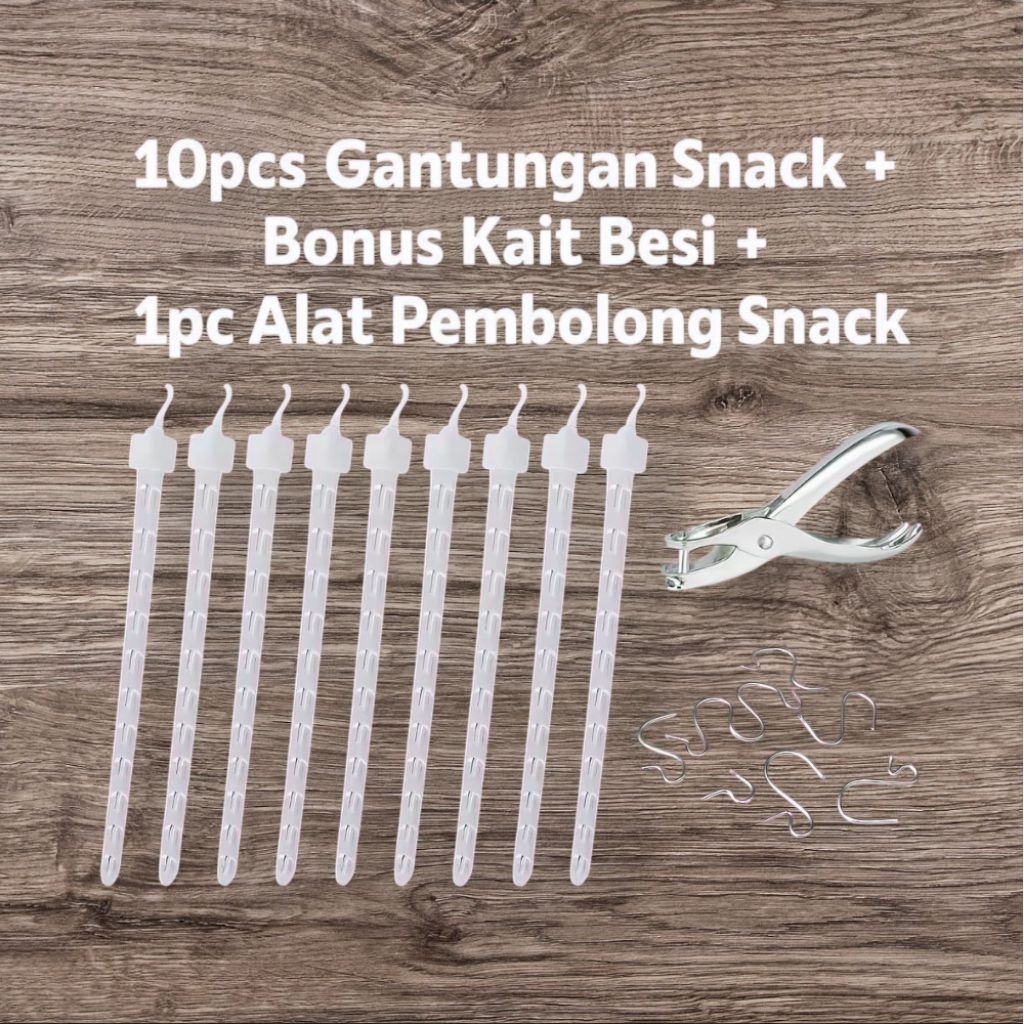 

PROMO PAKETAN 5 / 10 GANTUNGAN KLIP SNACK + 1 PC PEMBOLONG SNACK Plastik Putih