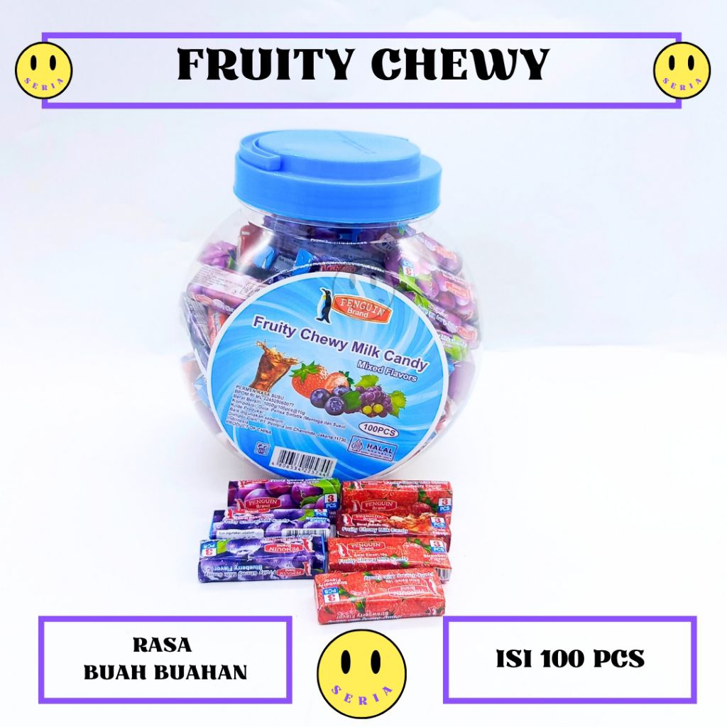 

Fruity chewy penguin candy lunak toples rasa buah buahan isi 100 pcs permen grosir murah