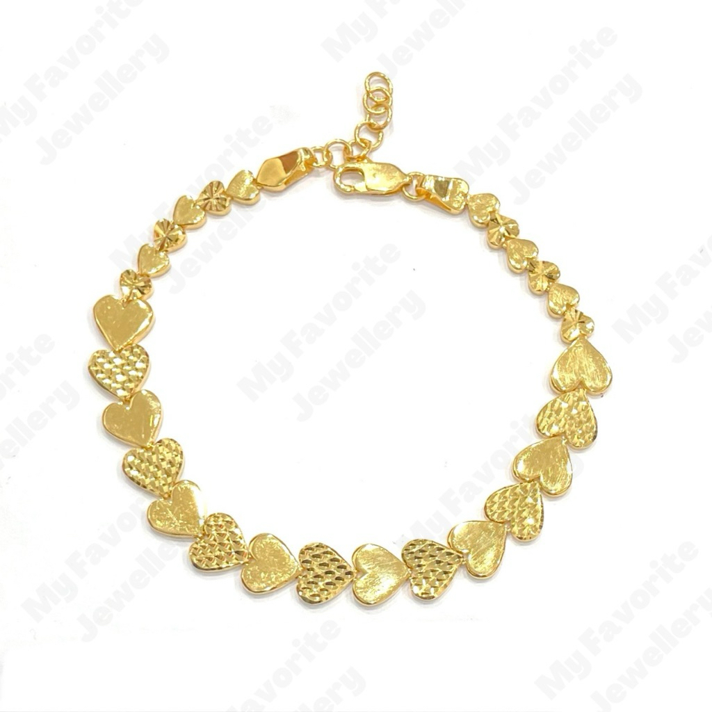 Gelang Emas Hati Kristal Keliling Bermotif Emas Asli Kadar 700 16K