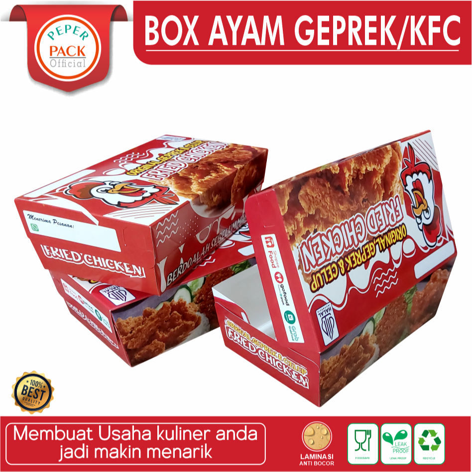 Isi 100 M celup Merah Paper Lunch Box Ayam Celup Fried Chicken Dkriuk Ayam Geprek Ivory Premium Lami
