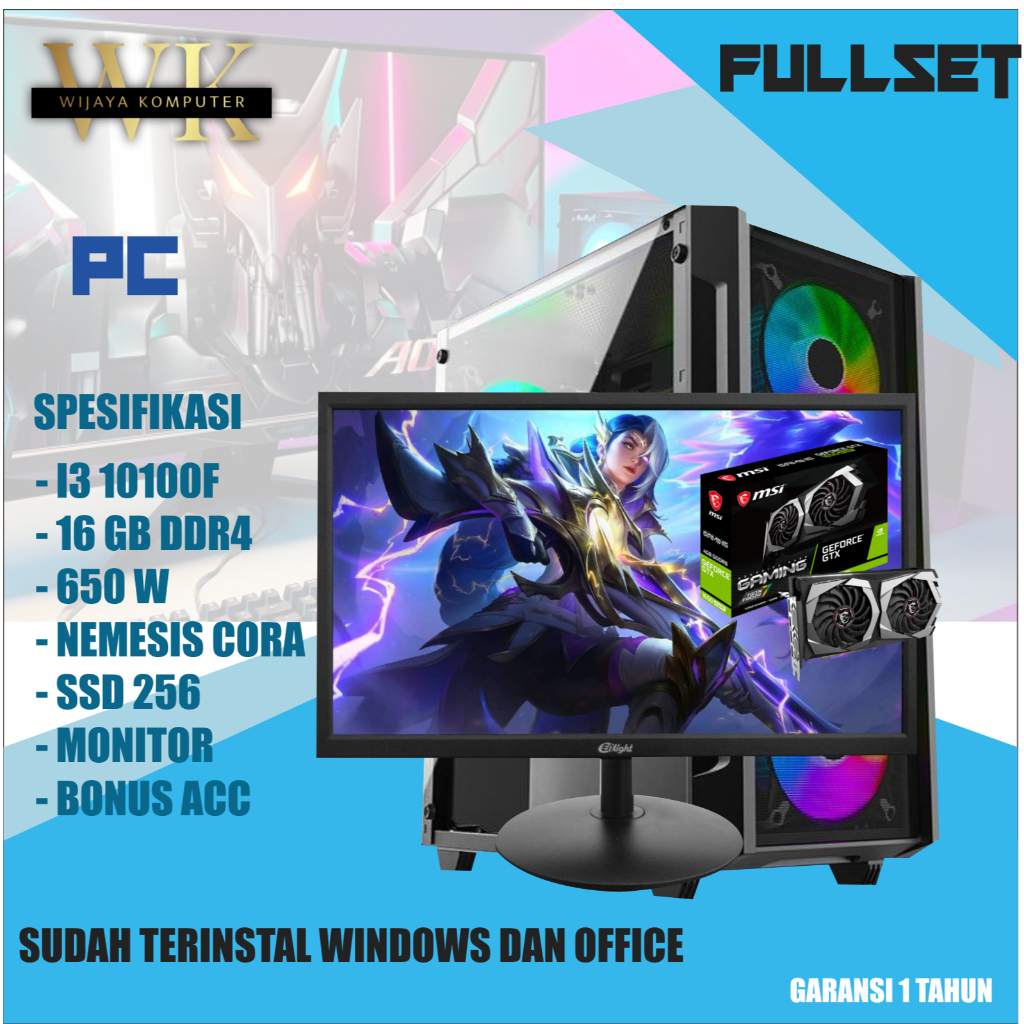 PC GAMING & DESIGN FULL SET DDR4 I3-10100F / 16GB / GTX 1650 4GB + MONITOR