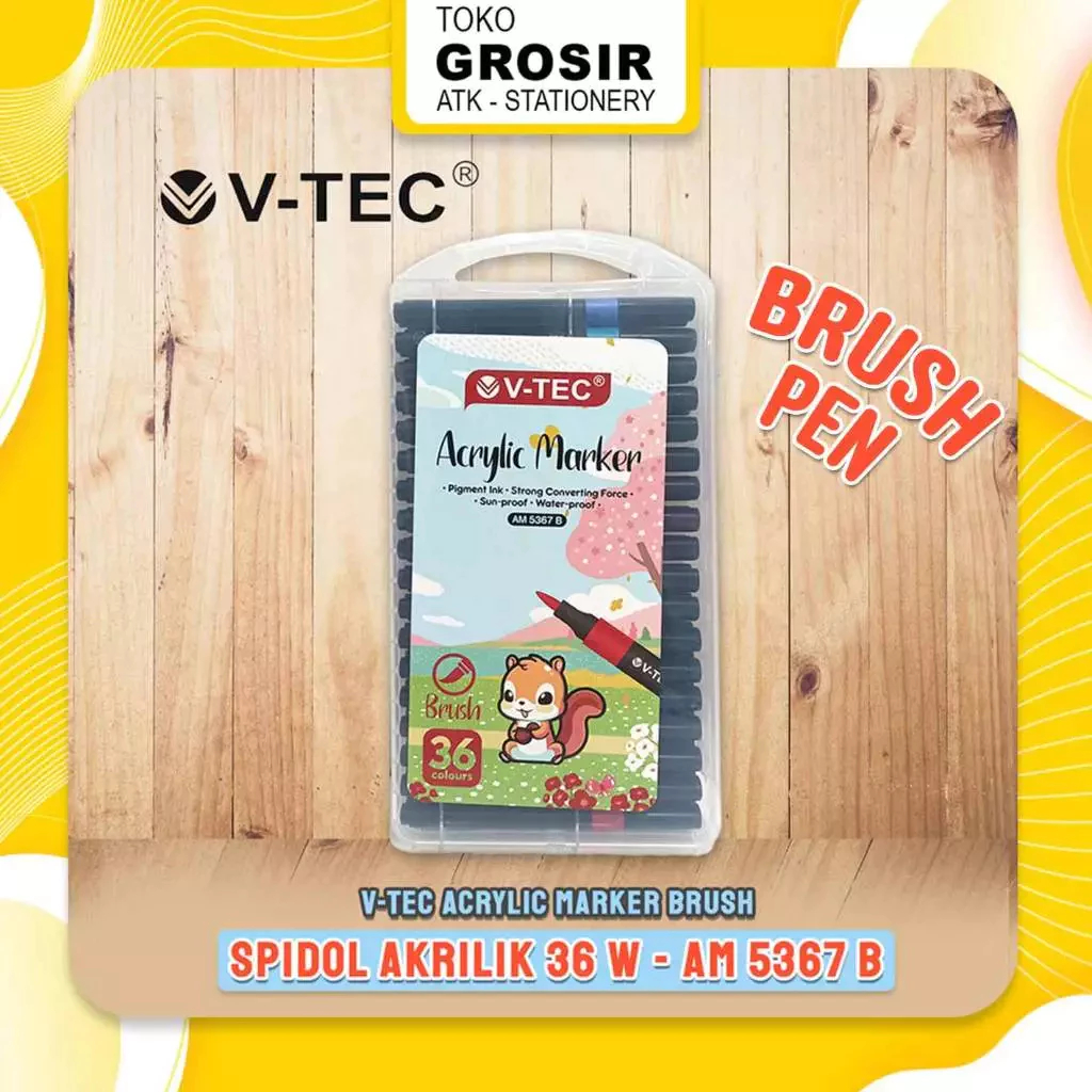 

(LIVE) V-TEC Acrylic Marker Brush 36 Warna AM 5367 B / 36 Colour - Cocok untuk berbagai macam permukaan - VTEC Spidol Akrilik / Spidol 36 Colours V TEC Brush Pen 2