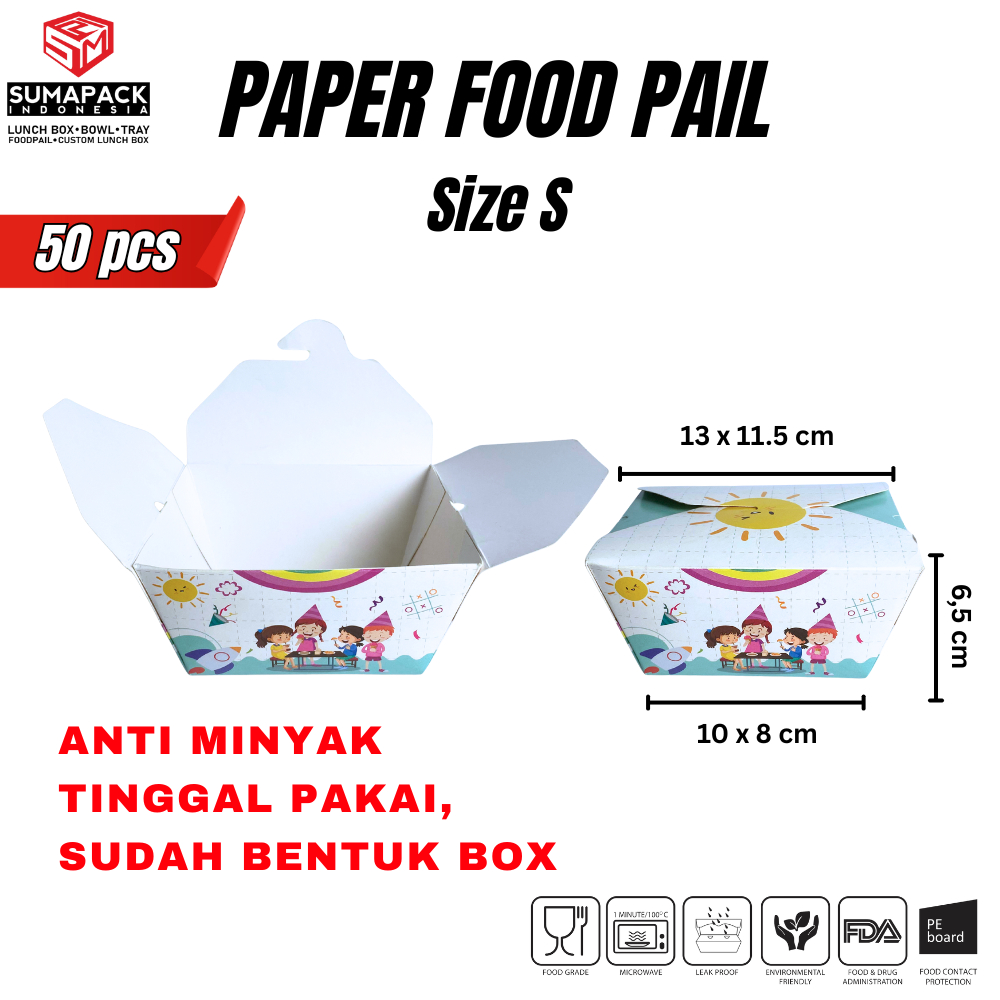 Food Pail Anti Minyak isi 50 pcs Paper Rice Box Ivory Food Grade Forming Motif Party Kids