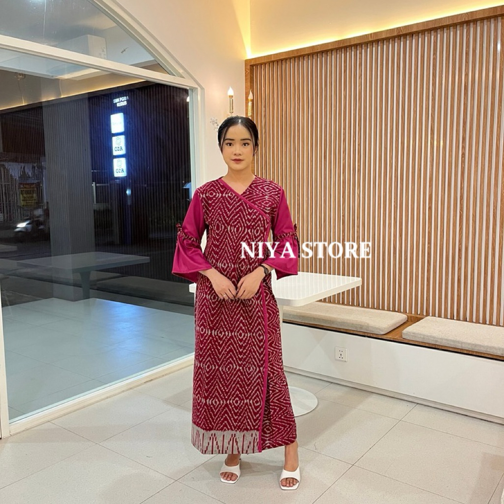 NIYA STORE || MONIC Dress Baju Wanita Tenun Gamis Tenun Wanita Trendy Dress Wanita Warna Pink Fushia